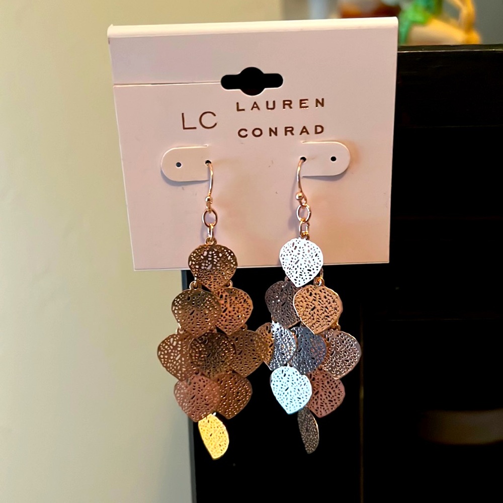 LC Lauren Conrad Rose Gold Dangling Leaves Earrings